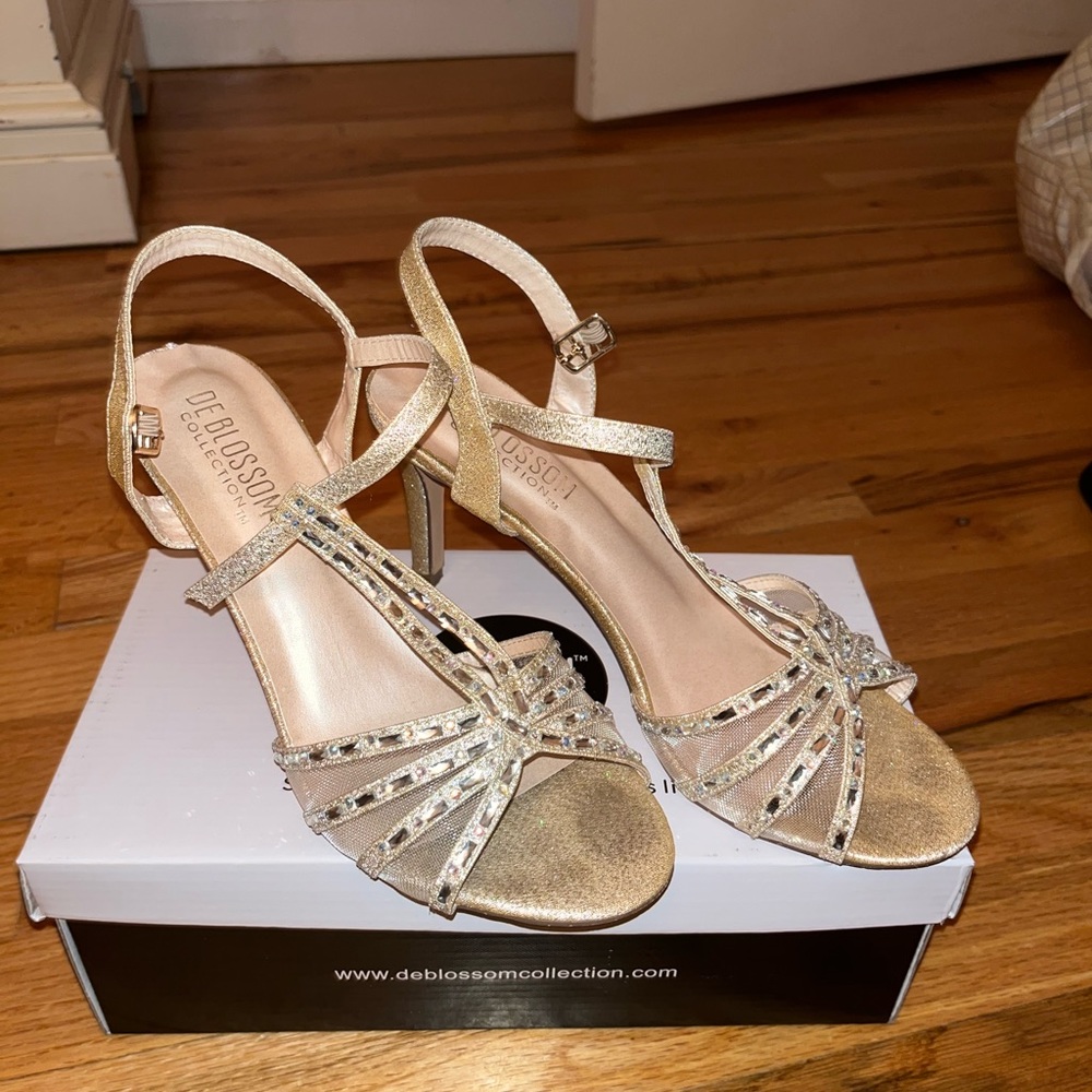 DeBlosson 3 inch Gold Prom Heels